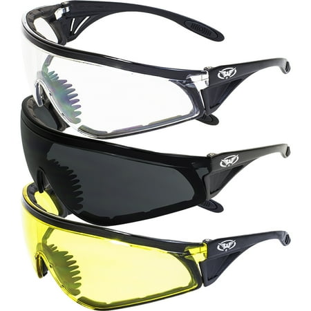 Set of 3 PAIRS: PADDED MOTORCYCLE RIDING GLASSES - DAY NIGHT DAWN DUSK
