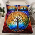 thumbnail image 2 of Homewish Tree Of Life Multicolor Queen 4-Piece Reversible Adult Ultra Soft Art Glass Sheet Set, 2 of 7