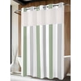 thumbnail image 4 of Sage Green Grey Stripe No Hook Shower Curtain Waterproof,Bathroom Curtains with Snap in Liners and See Through Top Window,Modern Farmhouse Vertical Striped Hotel Bathtub Curtains Shower 60"Wx72"L, 4 of 8