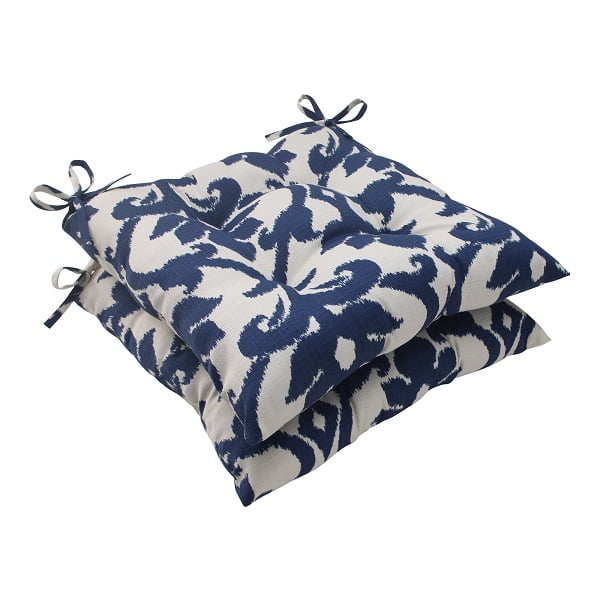 Set of 2 Victorian Navy Blue Outdoor Patio Tufted Seat Cushions with