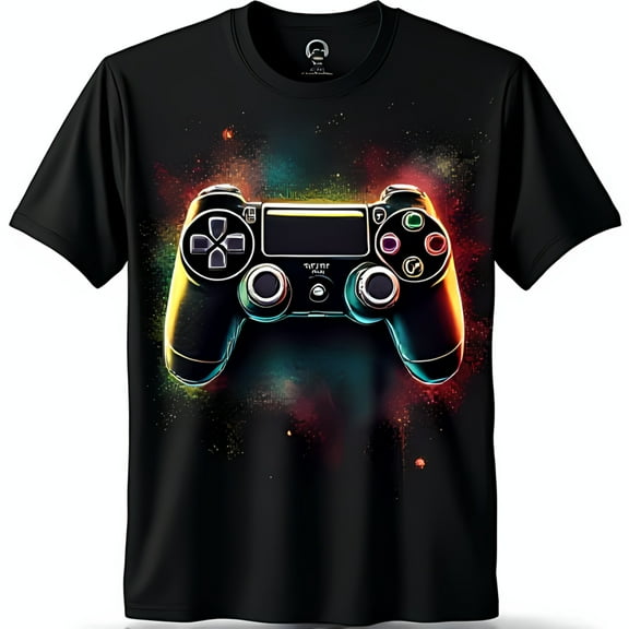 Vibrant Controller Graphic on Black T-Shirt for Gamers