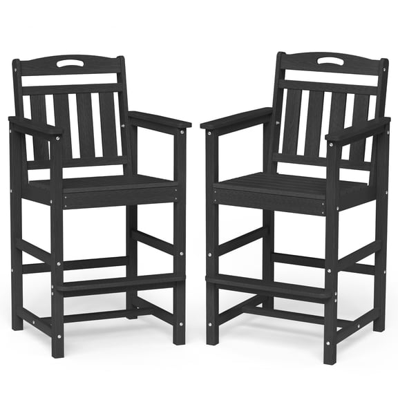 MUCHENGHY 2-Pack Outdoor Bar Stools 27" Seat HDPE Patio Chairs, Black