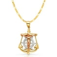 thumbnail image 1 of Ioka-14K Tri Color Gold Jesus Crucifix Anchor Pendant with 3.1mm Figaro 3+1 Chain Chain Necklace - 18", 1 of 4