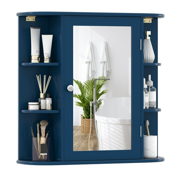 Gymax Multipurpose Mount Wall Surface Storage Cabinet Mirror for Bathroom Blue
