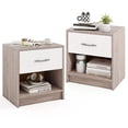 thumbnail image 1 of Gymax 2 PCS Nightstand w/ Drawer Side Table w/ Slide-out Drawer Open Storage Shelf Light Gray & White, 1 of 10