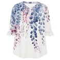 thumbnail image 5 of Jsaierl 3/4 Length Sleeve Tops for Women Summer V Neck Shirts Ruffle Trim Boho Print Ladies Pleated Blouses Flowy Cotton Tunic Top S-2XL, 5 of 7