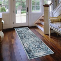 HomeRoots 531885 10 ft. Medallion Power Loom Runner Rug, Gray