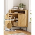 thumbnail image 3 of Fluted Corner Cabinet with Storage, Modern Floor Cabinets with Adjustable Shelf & Metal Legs Wooden Narrow Cabinet Organizer for Living Room Kitchen, Natural Oak, 3 of 7