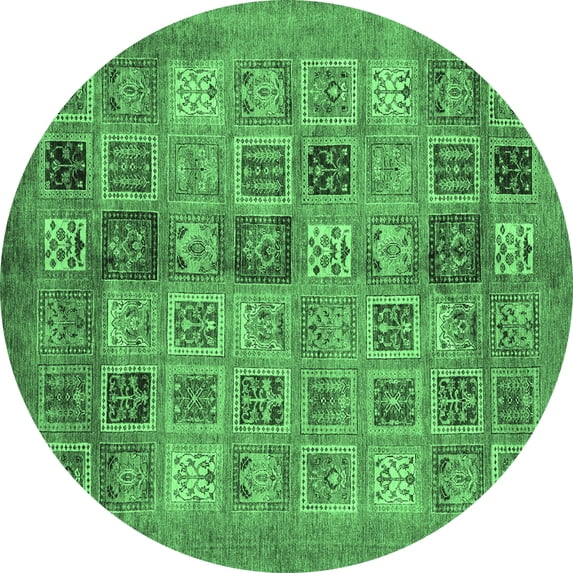 Ahgly Company Indoor Round Abstract Emerald Green Modern Area Rugs, 4' Round