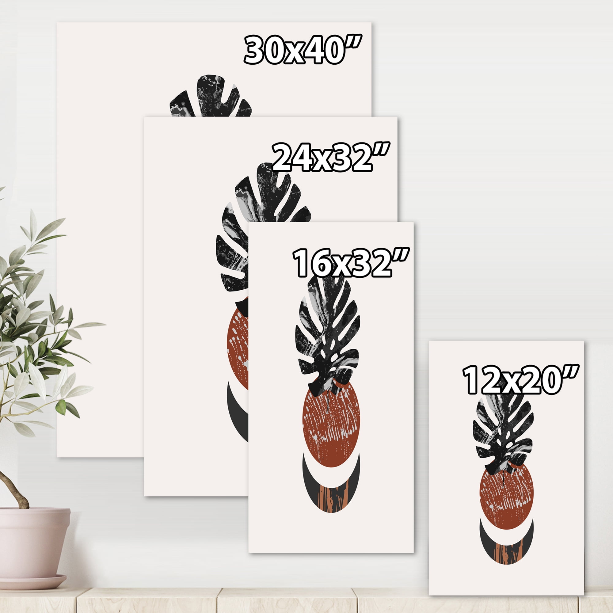Designart ' Abstact Tropical Palm Leaf, Minimal Sun And Moon II ' Modern Canvas Wall Art Print