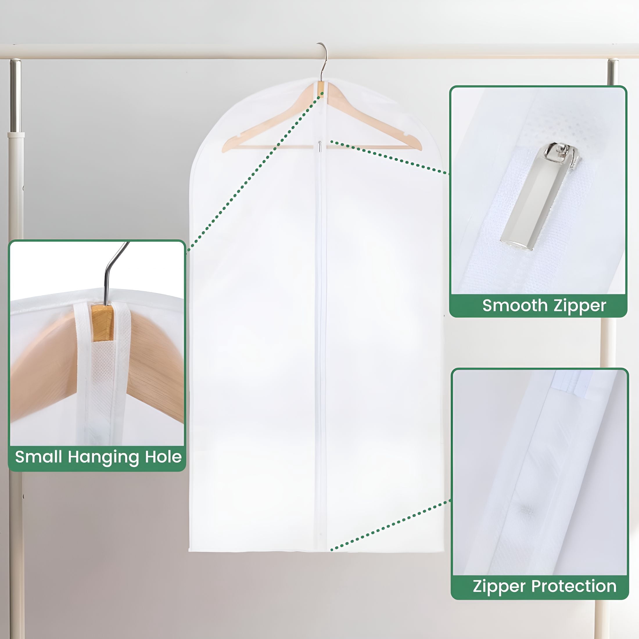 TELOLY 12 Pack Garment Bags for Hanging Clothes-Translucent Suit Bag for Closet Wardrobe Storage Travel-24"X 42"