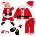 thumbnail image 1 of Conjunto de 4 unidades de ropa navideña de Papá Noel para recién nacidos, conjuntos de ropa para bebés, Tops de lana de invierno, pantalones, sombreros y calcetines, ropa para niños, 1 of 4