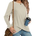 thumbnail image 3 of Aayomet Womens Blouses Women's Long Sleeve Shirts Pleated V Neck Casual Tunic Tops Comfy Fall Clothes,Beige S, 3 of 4