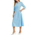 thumbnail image 4 of Vestido de trabajo para mujeres INSPIRE CHIC, corte A, mangas 3/4, elegante, midi, azul claro, talla L, 4 of 6