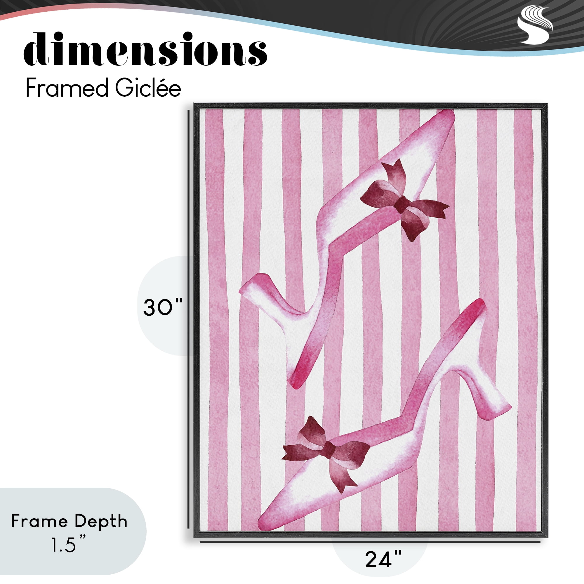 Stupell Industries Bow Heels on Pink Stripes Black Framed Giclee Art, design by Camila Juncos