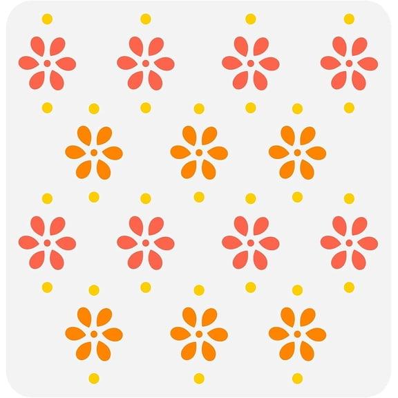 Small Flowers Stencil 11.8x11.8 inch Reusable Wall Tile Stencil Plastic Mini Daisy Flowers & Dots Pattern Stencil Background Stencils for Painting Nursery Wood Wall Home Decoration