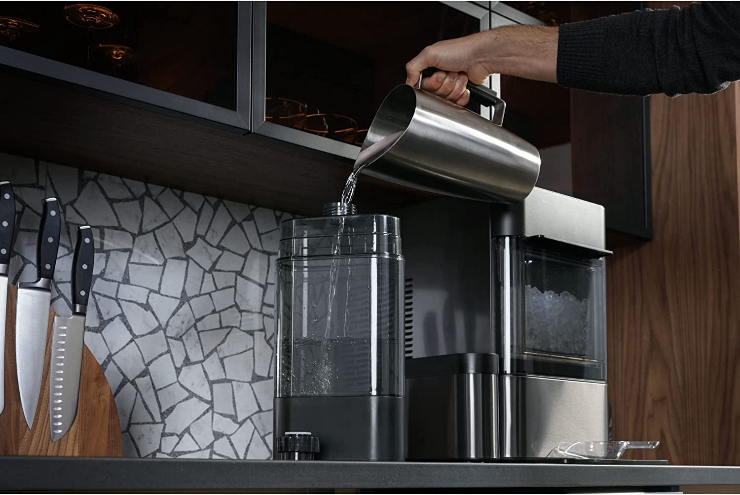 P4AAKAS Opal 2.0 Nugget Ice Maker Side  - Black Stainless Steel Accessory for Enhanced Ice Production