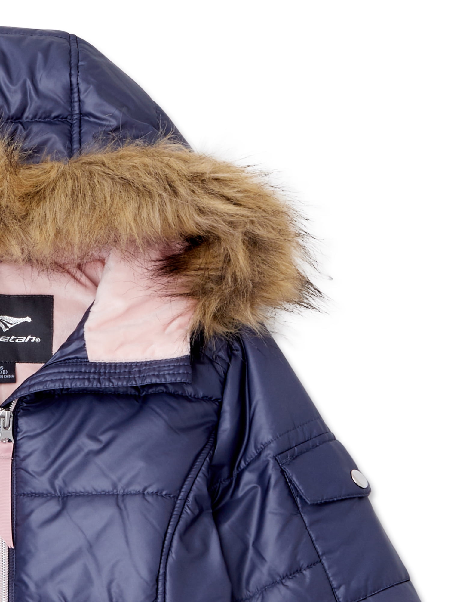 Cheetah Girls Ombre Puffer Jacket with Faux Fur Trim Hood, Sizes 4
