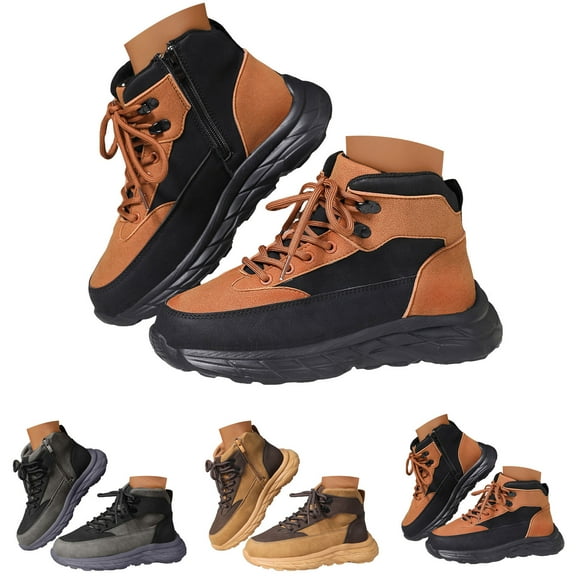 Pandaie Women's Platform Fashion Sneakers Chunky Winter Dad Walking Shoes Arch Support Running Hiking Ankle Boots with Side Zipper Black 6