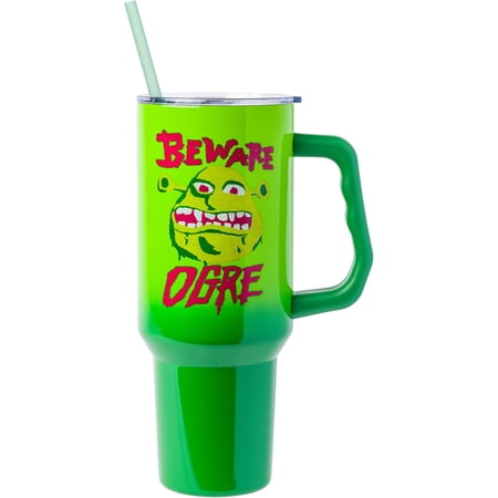 Silver Buffalo Shrek “Beware Ogre” Stainless Steel Tumbler with Handle Fits in Standard Cup Holder 40 Ounces Silver Buffalo Shrek “Beware Ogre” Stainless Steel Tumbler with Handle Fits in Standard Cup Holder 40 Ounces