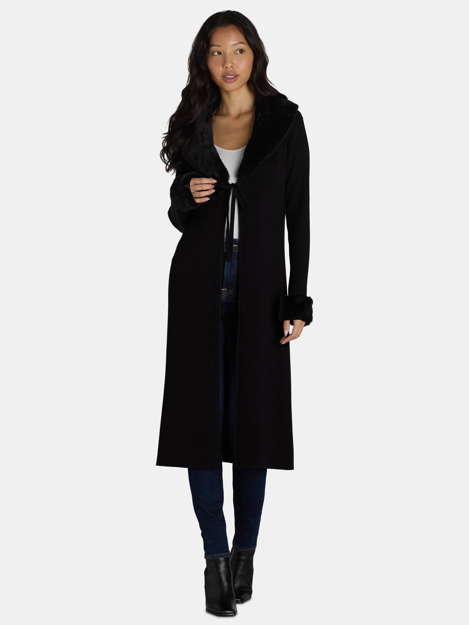 Madden NYC Women's and Women's Plus Faux Fur Trim Duster