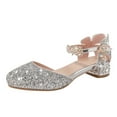 thumbnail image 1 of PEASKJP Girls Comfort Sandals Rhinestone Open Toe Dress Pump Sandals with Ankle Strap Heels for Kids,Silver 32, 1 of 5