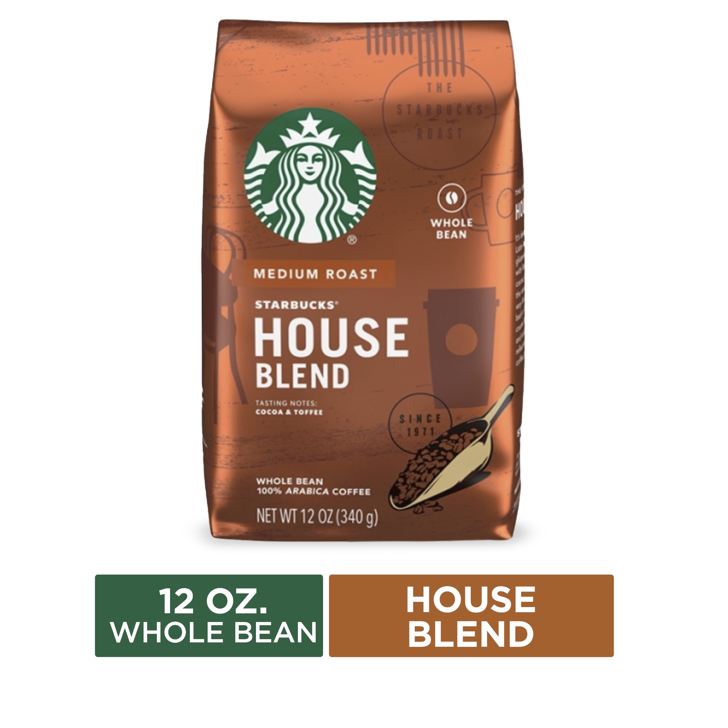 Starbucks Medium Roast Whole Bean Coffee — House Blend — 1 bag (12 oz ...