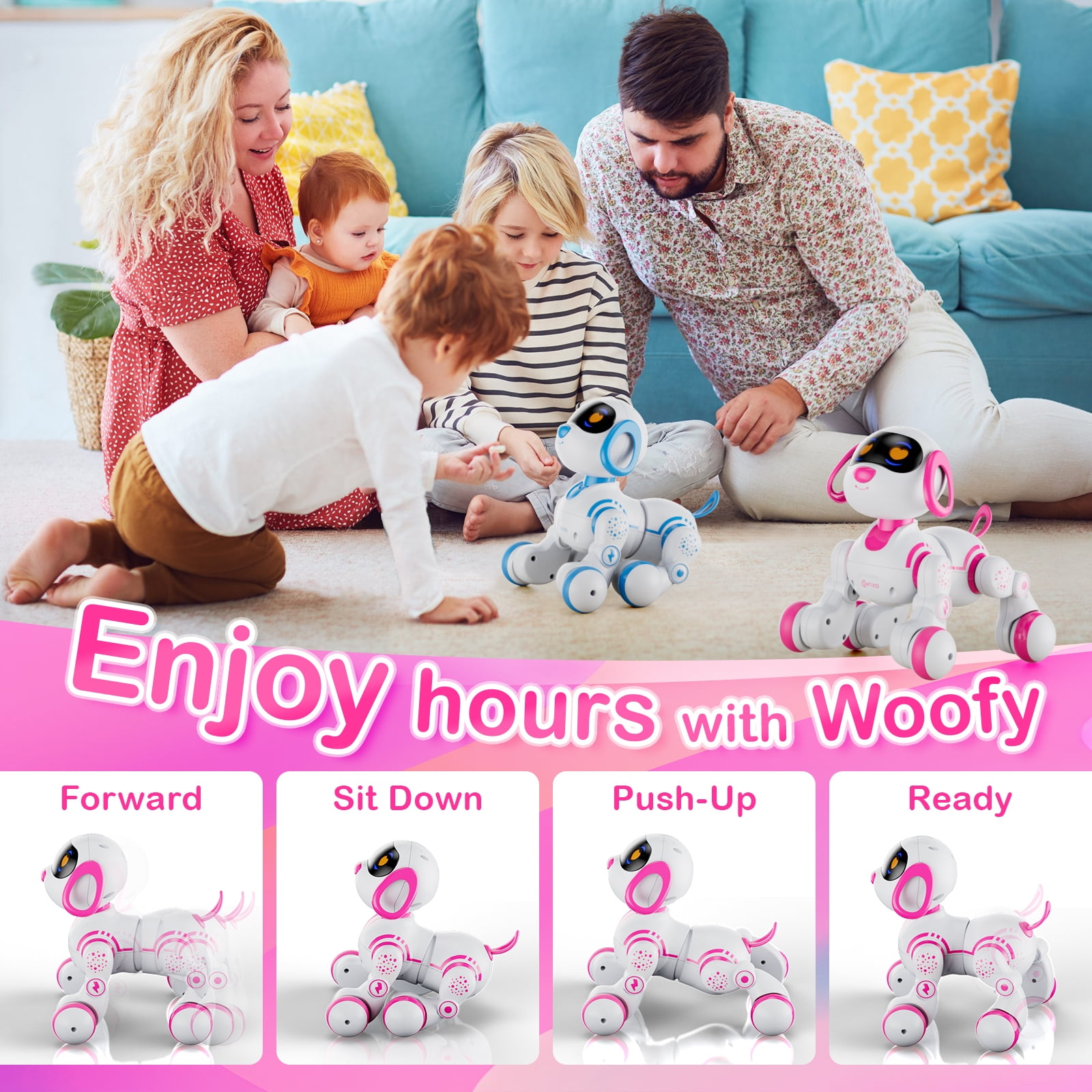 Contixo R3 Electronic Robot Dog, Interactive Smart Puppy Robot Toys, Kids Toys with Lights & Sounds, Pink