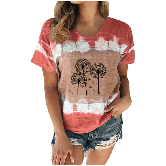 Women Summer Crewneck Tshirt Tops Casual Trendy Loose Fit Tunic Tees Ladies Sexy Short Sleeve Comfy Sweatshirts Blouses