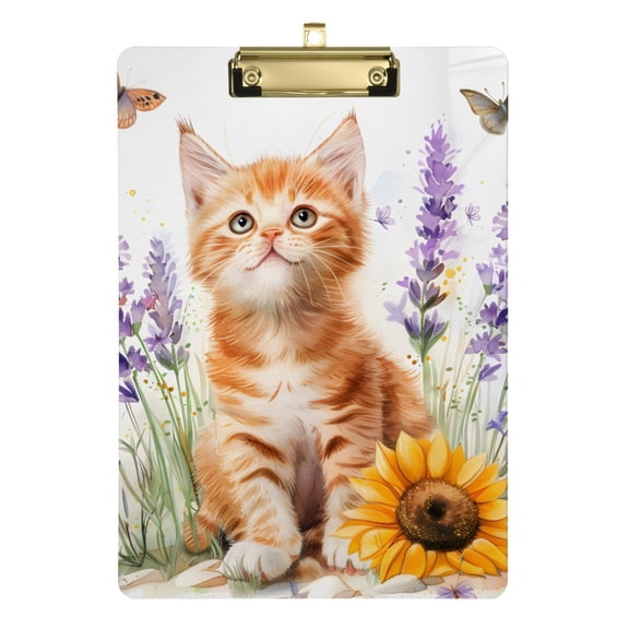 Little Cat Sunflowers Lavender Butterfly Acrylic Clipboards 12 x 9 Inch A4 Size with Low Profile Clip Hanging Clipboard for Classroom School Office