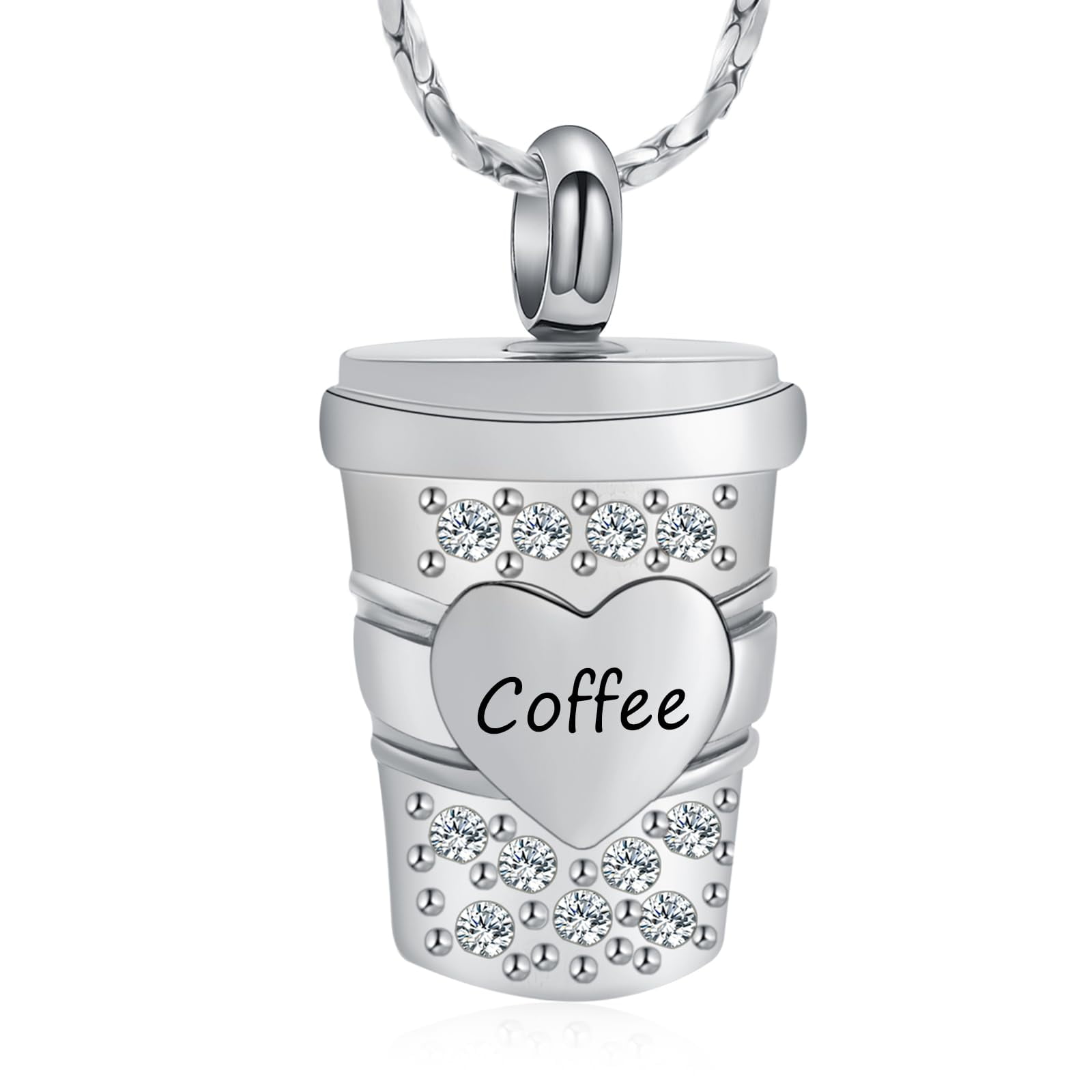 Coffee Cup Urn Necklace - With Heart Cremation Jewelry for Ashes Ashes Holder Urn Pendant Necklace Keepsake Jewelry