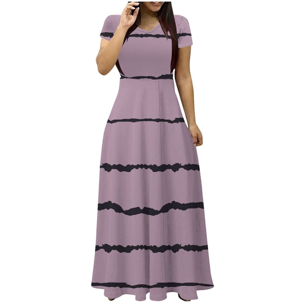 Vestido de Manga Corta para Mujeres Sexy Impreso Cuello en V Vestido Largo Delgado, Moda de las Señoras para la Primavera Y el Verano
