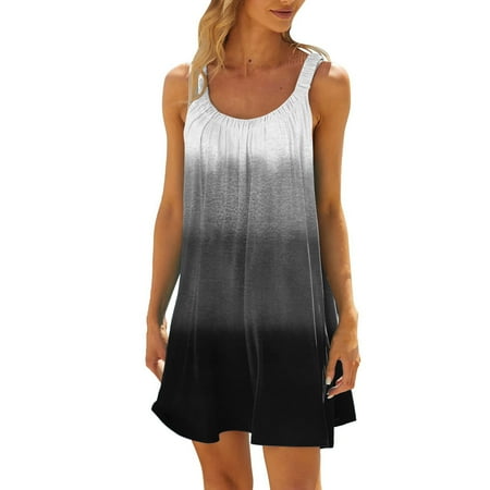 GEWSEY Summer Dresses for Women Casual Sundress with Pocket Beach Cover Up Swimsuit Black  M