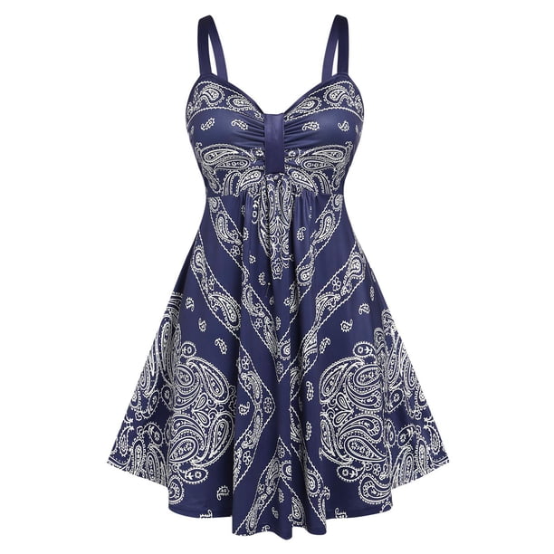 Vestido Talla Extra Cintura Alta Estampado Cachemir Rosegal Vestidos casuales de talla grande