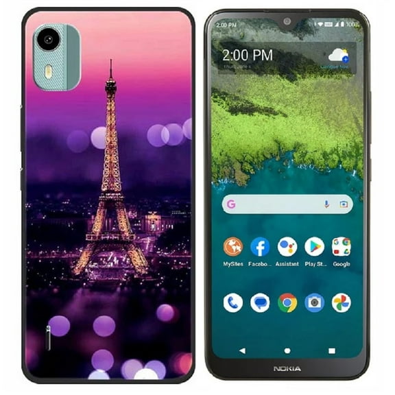 Phone Case for Nokia C110/ N156DL, Flexible Soft TPU Gel Patterned Cover (Purple Paris Tower)