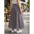 thumbnail image 2 of Dark Brown Gingham Maxi Skirt A-Line High Waist Flowing Summer Skirt, 2 of 8
