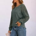 thumbnail image 4 of yoeyez Womens Textured Brushed Crewneck Sweater Lace Patchwork Puff Long Sleeve Tunics Dressy Casual Loose Fit Knit Tops Blouses Army Green,S, 4 of 6