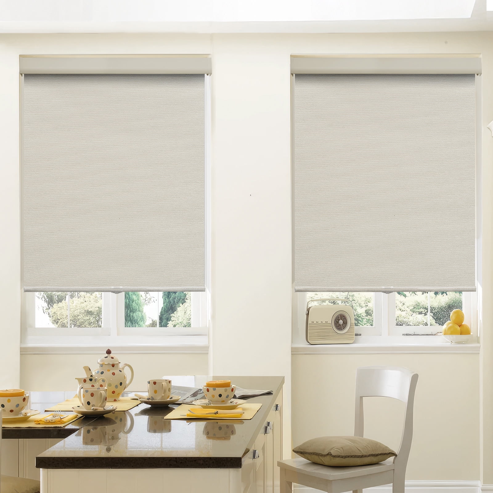 Keego No Drill Cordless Roller Shades No Tools Blinds Tension Blackout Roller Shades for Window Easy to Install Custom Size Shades (Beige Blackout, 38"W x 60"H)