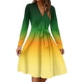 thumbnail image 2 of WTOBBY Women's Fashion Casual V-Neck Long Sleeve Waist Gradient Print Midi Dress Ombre Color Effect for Modern Look Flowy Silhouette with Tie Detail Perfect Transitional Dress,Green S, 2 of 5