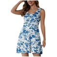 thumbnail image 2 of Nmnitkp Dresses for Women Round Neck Summer Sundresses Casual Pleated Ruffle Hem Knee Length Sleeveless Tank Dress with Pockets Blue,L, 2 of 5