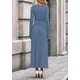 thumbnail image 5 of Vestido PRETTYGARDEN Suéter de Punto Acanalado Cuello en V Maxi Azul M, 5 of 8