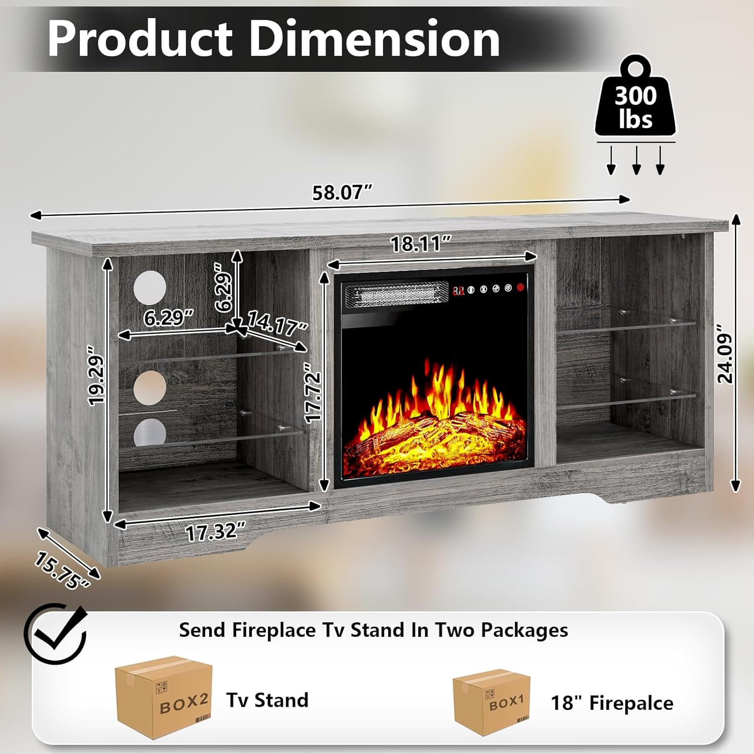 Waleaf 65" Fireplace TV Stand with 18" Electric Fireplace photo 6