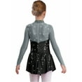 thumbnail image 3 of Nyeemya Big Girls Figure Ice Skating Dress Ballet Dance Tutu Skirt Leotard Long Sleeve Lyrical Dance Dress Gray&Black 6, 3 of 5