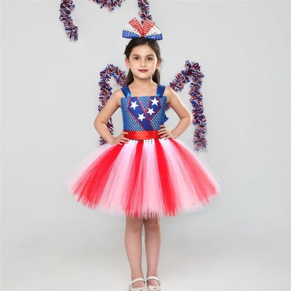 Girls Outfits Size 6T-7T Independence Day Patriotic Mesh Tutu Dress with Headband Baby Girl Clothes