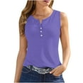 thumbnail image 2 of Homenesgenics Tank Tops for Women Plus Size Women's 2025 Summer Solid Color Round Sports for Outer Wear Bottoming Short Purple S, 2 of 5