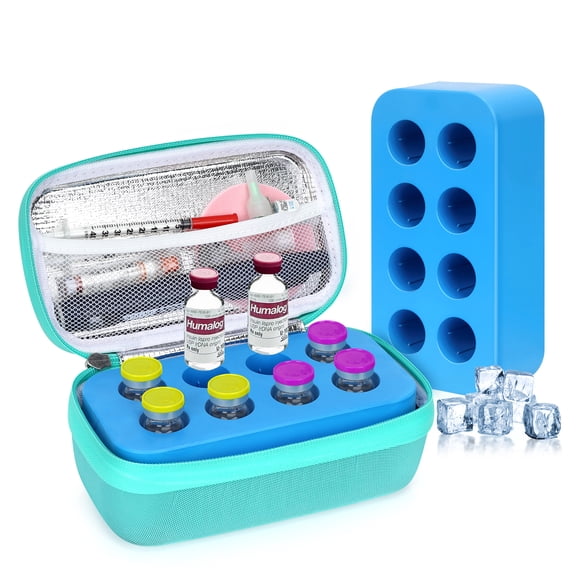 YOUSHARES Insulin Vial Cooler Travel Case - 8 Slots Freezable Ice Brick Organizer for Peptide Vials, GLP-1 Fridge Holder Diabetic Small Bottle Refrigerator for 10ml U-100 Vials