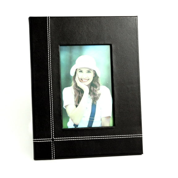Black Leather 4"x6" Picture Frame with Easel Back.