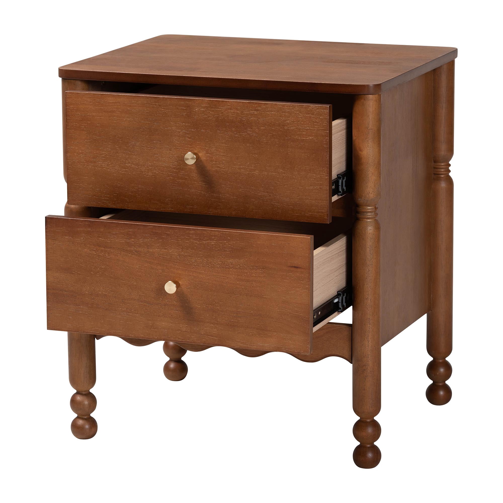 Baxton Studio Hoffman Modern Farmhouse Nightstand, 2-Drawer, Walnut Brown
