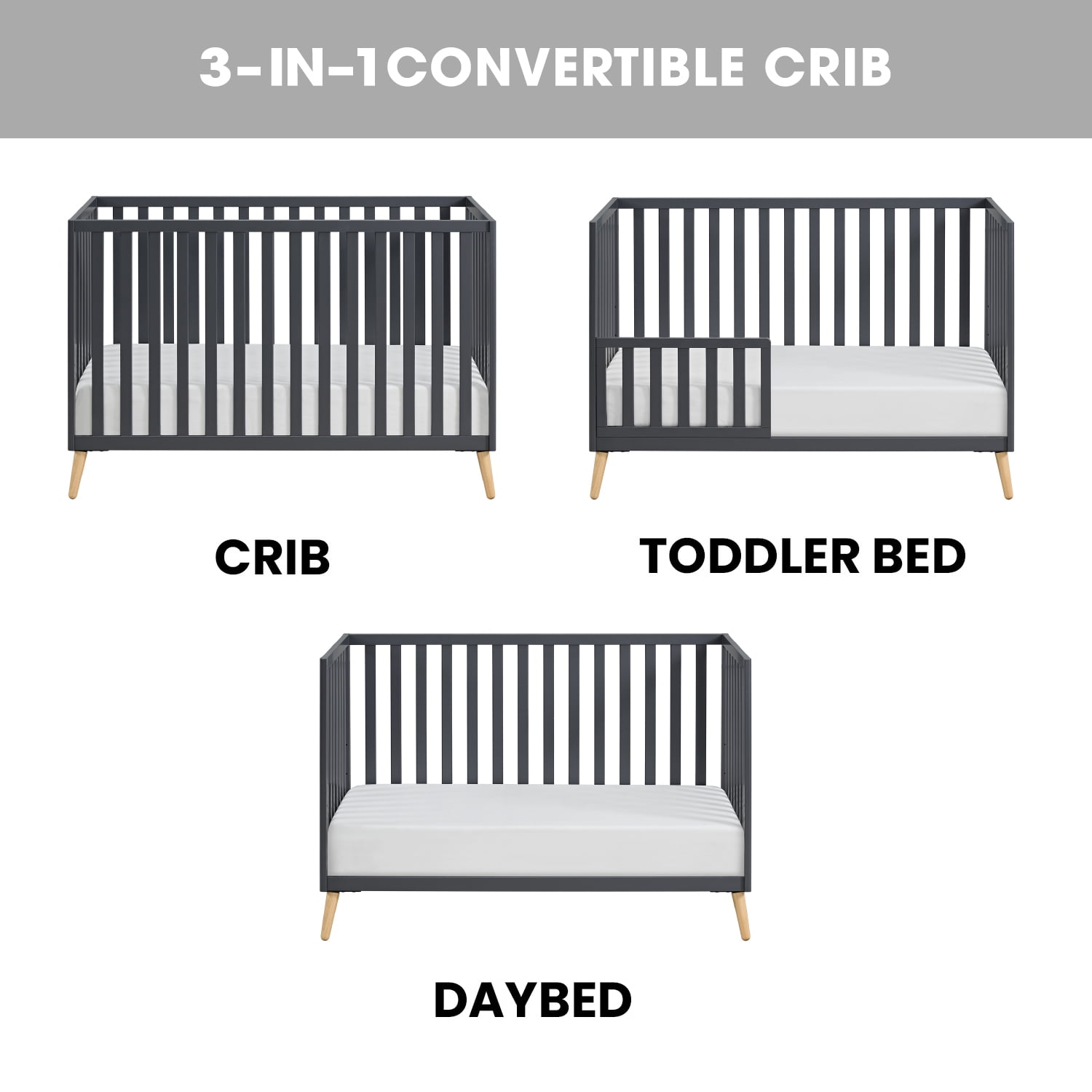 Oxford Baby Cozy Nest Convertible Island Crib Midnight Slate / Natural