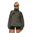 thumbnail image 1 of Women's Casual Long Sleeve Mock Neck Zipper Sweatshirt Jackets Loose Quarter Zip Pullover Tops with Pockets Fall Outwear light grey L, 1 of 4